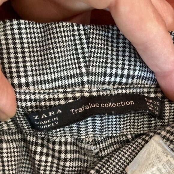 Zara Trafaluc Black And White Plaid Paper Bag Belted Trouser Pants - Picture 15 of 15